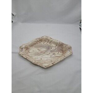 California Pottery Ceramic White Brown Wood Look Tray w/Handles B404 VTG USA